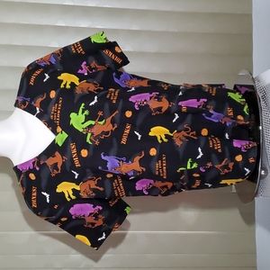 Hanna-Barbera Scooby Doo Halloween V-Neck Scrub Top-Zoinks!-Womens-VGUC-Sz L